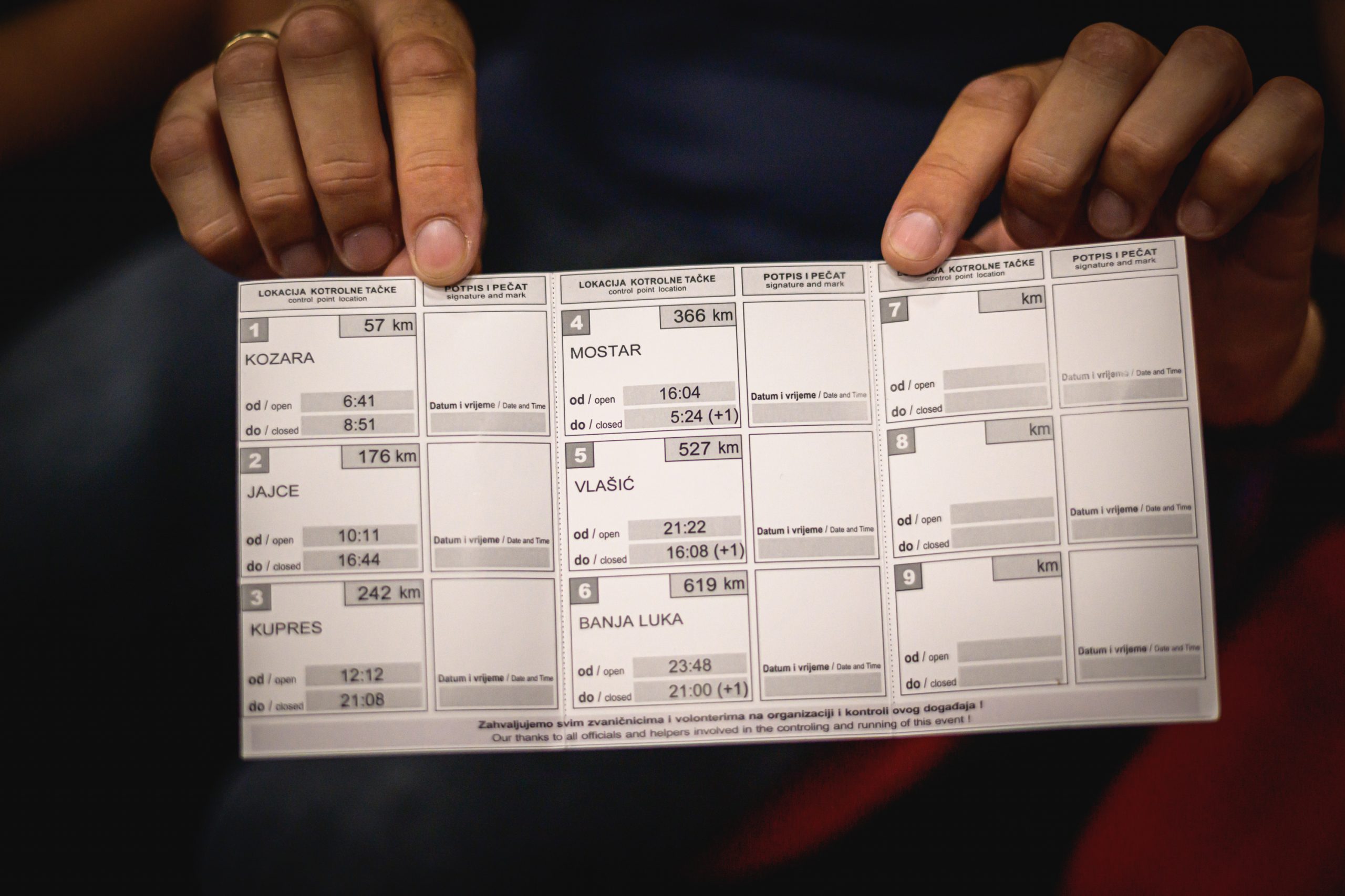 rider' card with route checkpoints